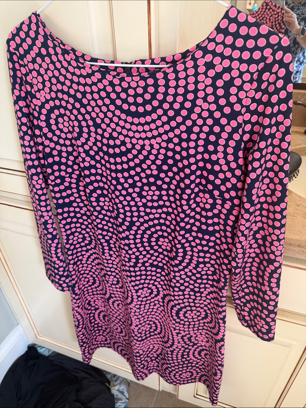 JB by Julie Brown Navy Dress with Pink Dot Spiral Print